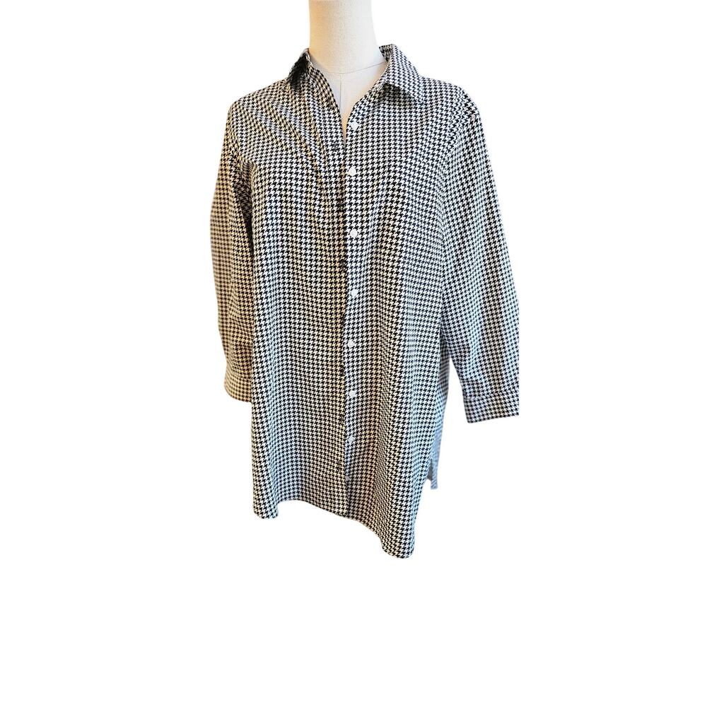 Lands End No Iron Supima Cotton Houndstooth Tunic Shirt 3/4 Sleeve Women Size 12